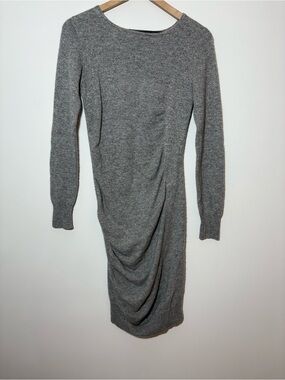 Black goat Cashmere Dress Gray Gathered Waist Knee Length Sweater Dress Sz Small